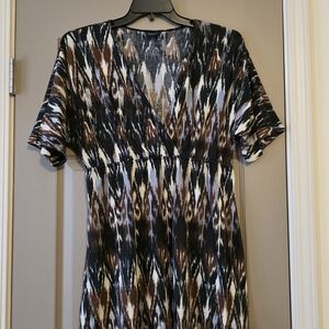 Faded Glory Women's Tunic Top - Black, Brown, White Pattern